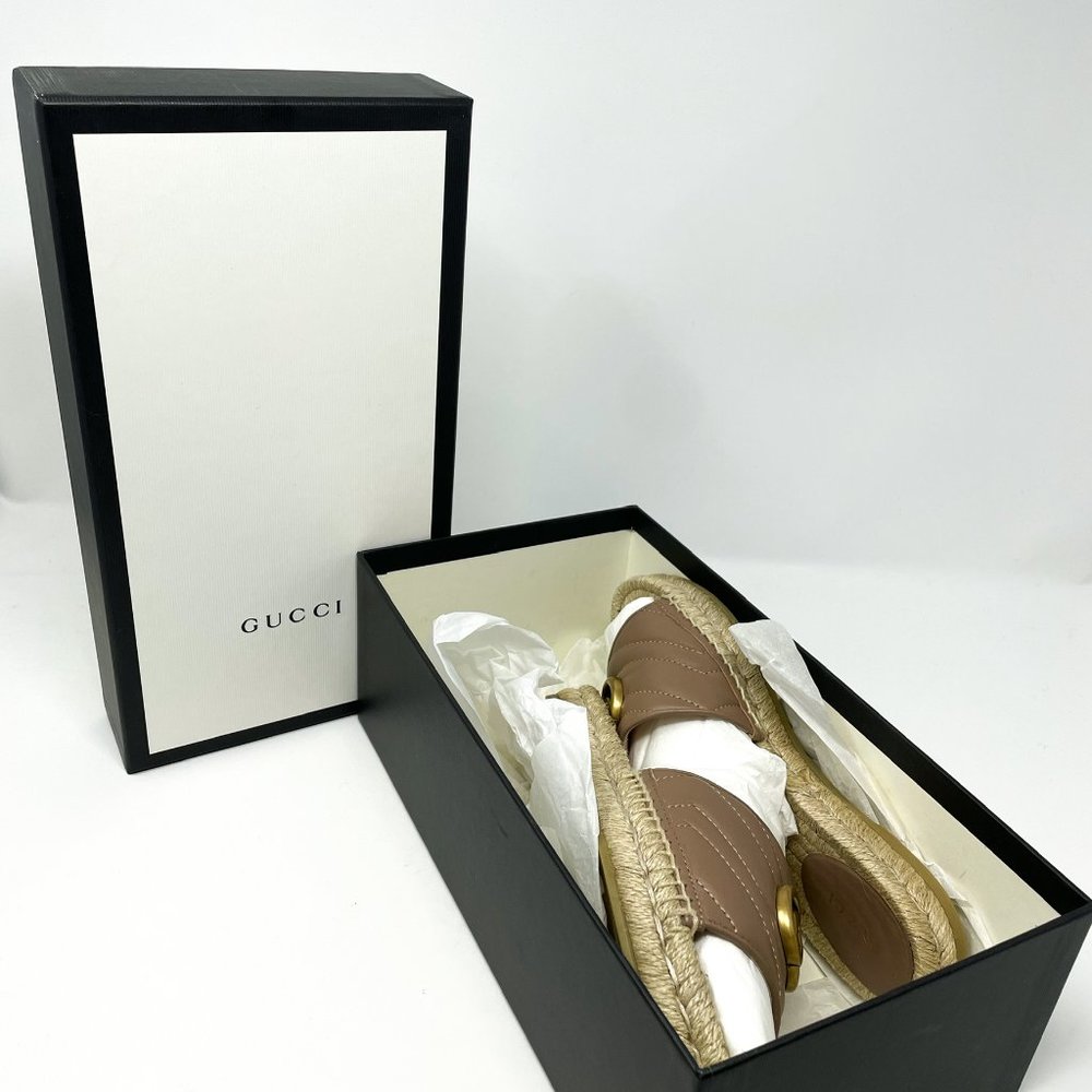 SOLD Gucci Marmont GG Espadrille Sandals Matelasse Brown Quilted Flat Sz 37 US 7 - Picture 11 of 13
